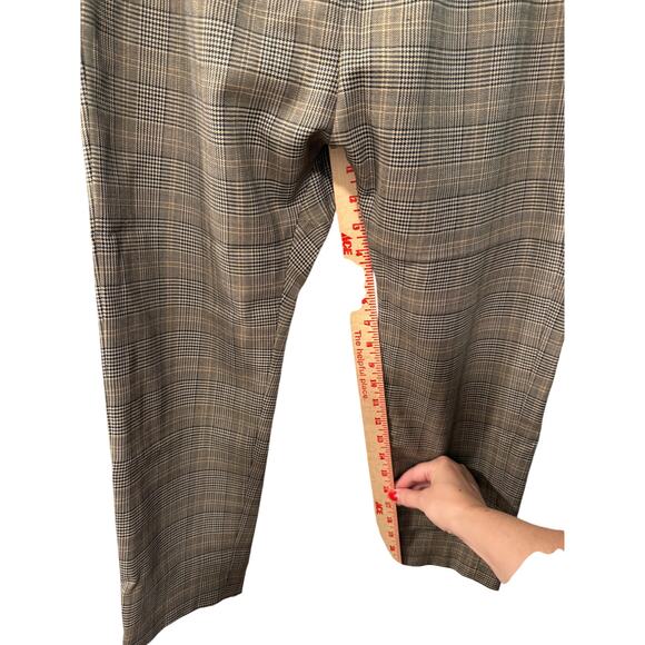 Nili Lotan 4 Elastic Waist Plaid Wool Delancy Dress Pants Cropped Gray Tan - Picture 10 of 16